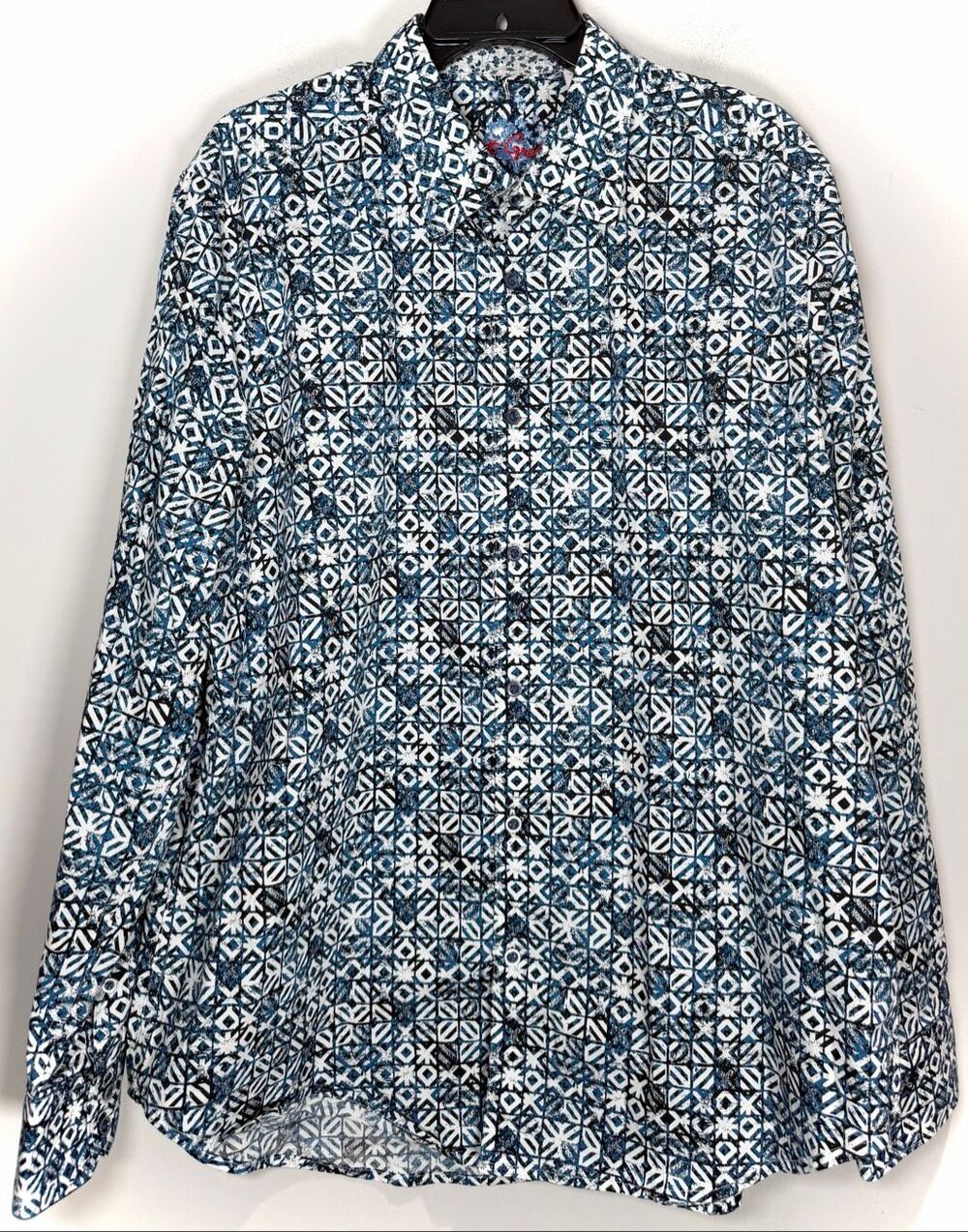 Robert Graham Pierreson men's long-sleeve classic shirt featuring a blue and whi